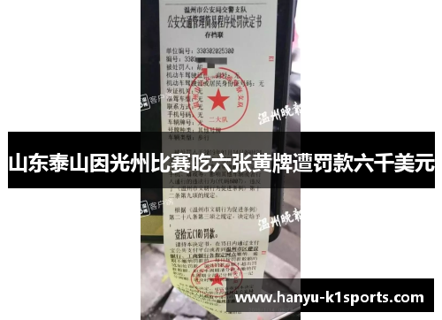 山东泰山因光州比赛吃六张黄牌遭罚款六千美元