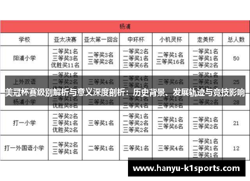 美冠杯赛级别解析与意义深度剖析：历史背景、发展轨迹与竞技影响